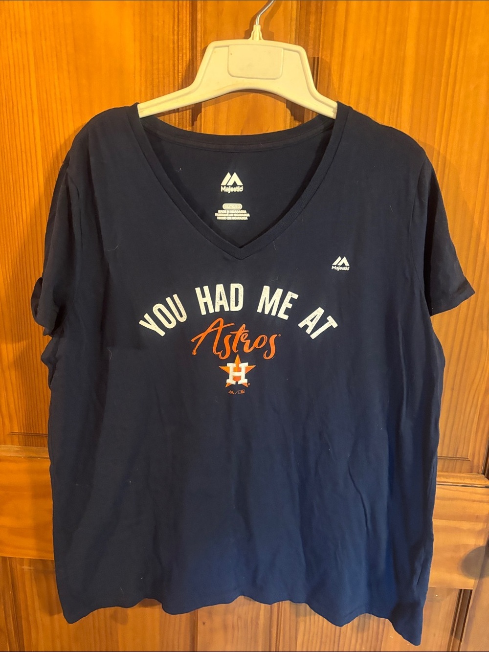 Majestic Navy Blue Houston Astros V-Neck Tee with Orange and White Script